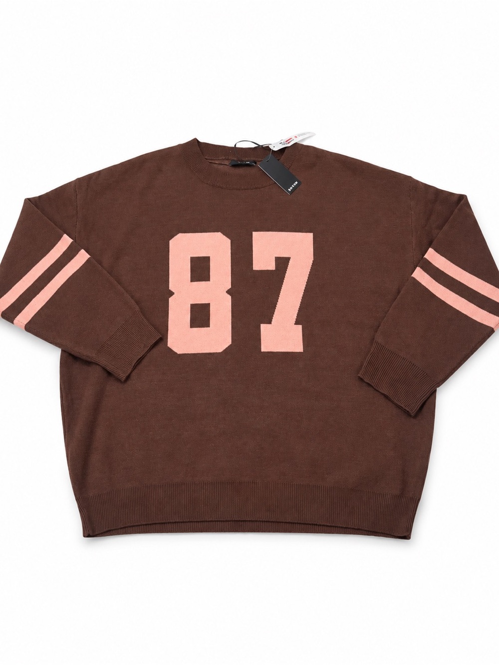 RD Style Brown Crewneck Sweater with Pink 87 Detail